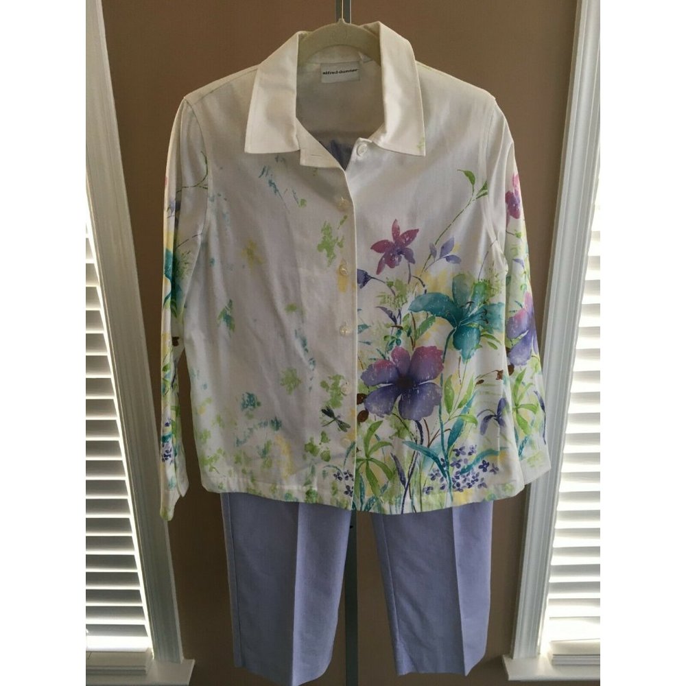 Alfred Dunner Jacket Blazer and Striped Purple Pants Outfit Spring Flowers 10 - Picture 10 of 11
